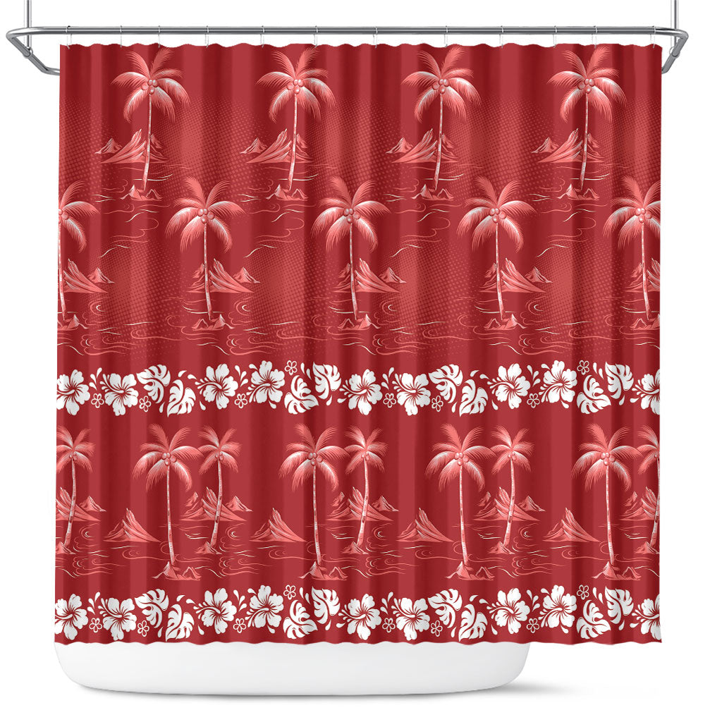 Red Hawaii Palm Tree Hibiscus Shower Curtain Fantasy Summer Vibe LT01 Red - Polynesian Pride