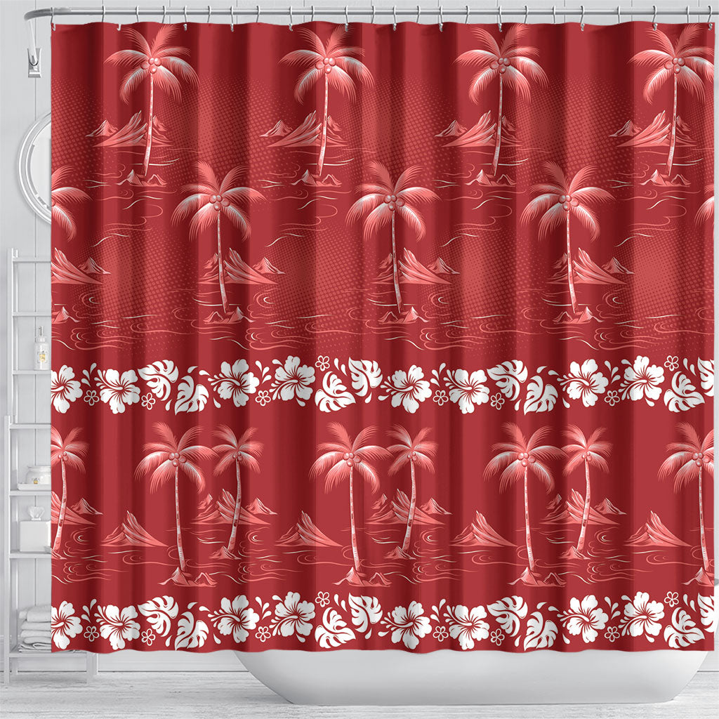 Red Hawaii Palm Tree Hibiscus Shower Curtain Fantasy Summer Vibe LT01 - Polynesian Pride