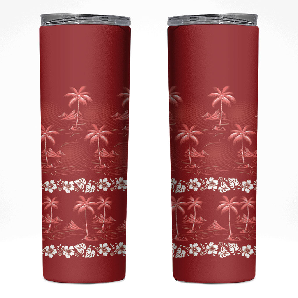 Red Hawaii Palm Tree Hibiscus Skinny Tumbler Fantasy Summer Vibe LT01 Red - Polynesian Pride