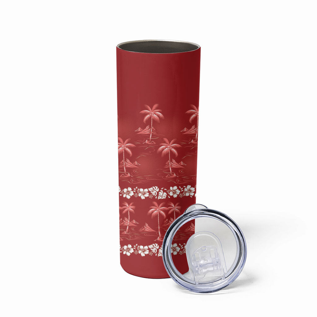 Red Hawaii Palm Tree Hibiscus Skinny Tumbler Fantasy Summer Vibe LT01 - Polynesian Pride