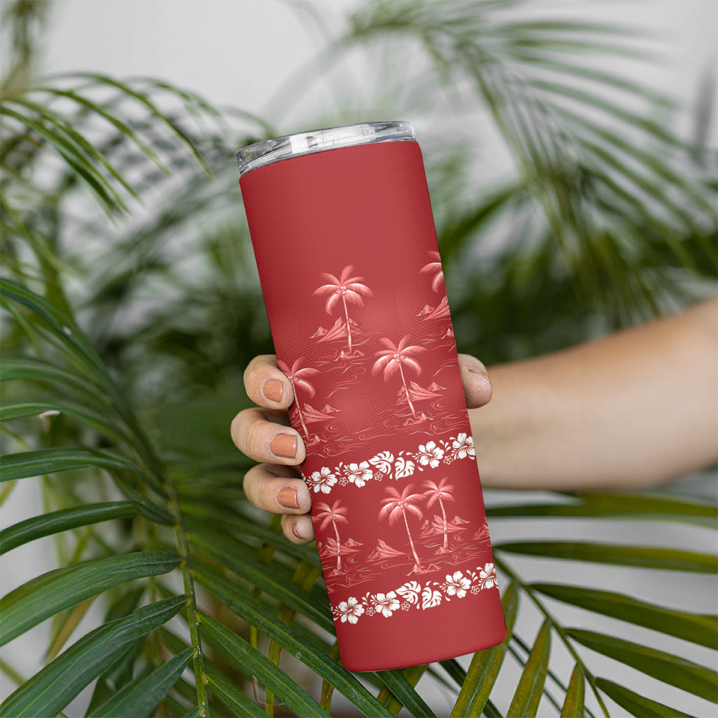 Red Hawaii Palm Tree Hibiscus Skinny Tumbler Fantasy Summer Vibe LT01 - Polynesian Pride