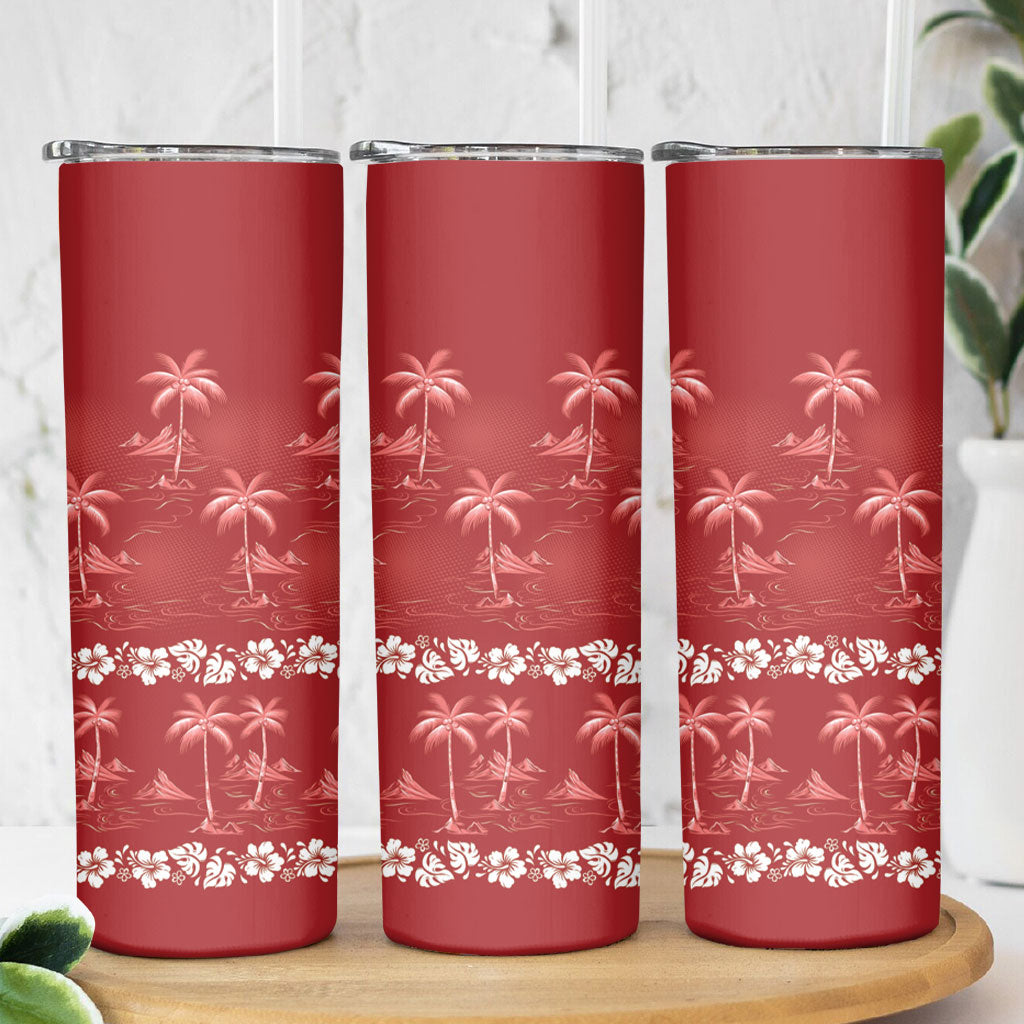 Red Hawaii Palm Tree Hibiscus Skinny Tumbler Fantasy Summer Vibe LT01 - Polynesian Pride