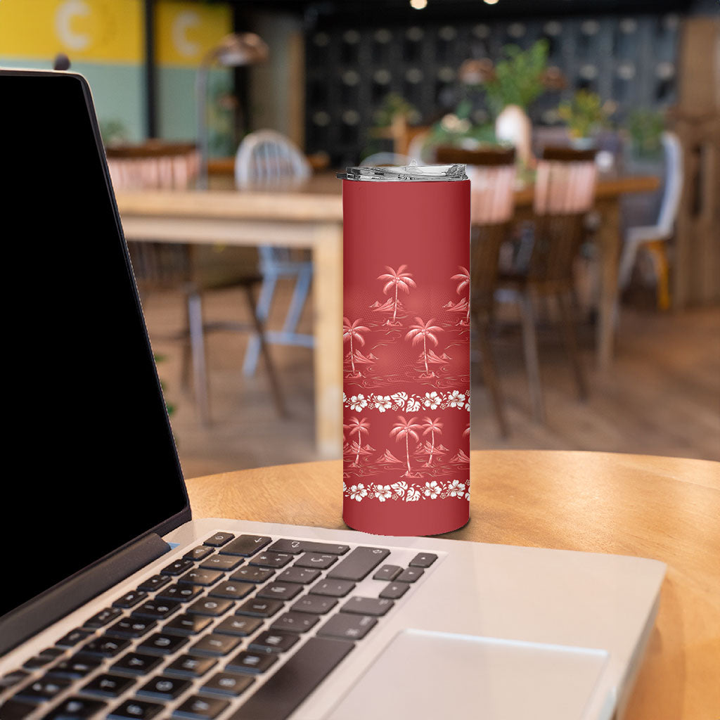 Red Hawaii Palm Tree Hibiscus Skinny Tumbler Fantasy Summer Vibe LT01 - Polynesian Pride