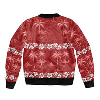 Red Hawaii Palm Tree Hibiscus Sleeve Zip Bomber Jacket Fantasy Summer Vibe