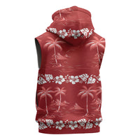 Red Hawaii Palm Tree Hibiscus Sleeveless Hoodie Fantasy Summer Vibe LT01 - Polynesian Pride
