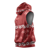 Red Hawaii Palm Tree Hibiscus Sleeveless Hoodie Fantasy Summer Vibe LT01 - Polynesian Pride