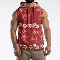 Red Hawaii Palm Tree Hibiscus Sleeveless Hoodie Fantasy Summer Vibe LT01 - Polynesian Pride