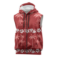 Red Hawaii Palm Tree Hibiscus Sleeveless Zip Hoodie Fantasy Summer Vibe