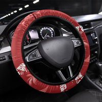 Red Hawaii Palm Tree Hibiscus Steering Wheel Cover Fantasy Summer Vibe LT01 Universal Fit Red - Polynesian Pride