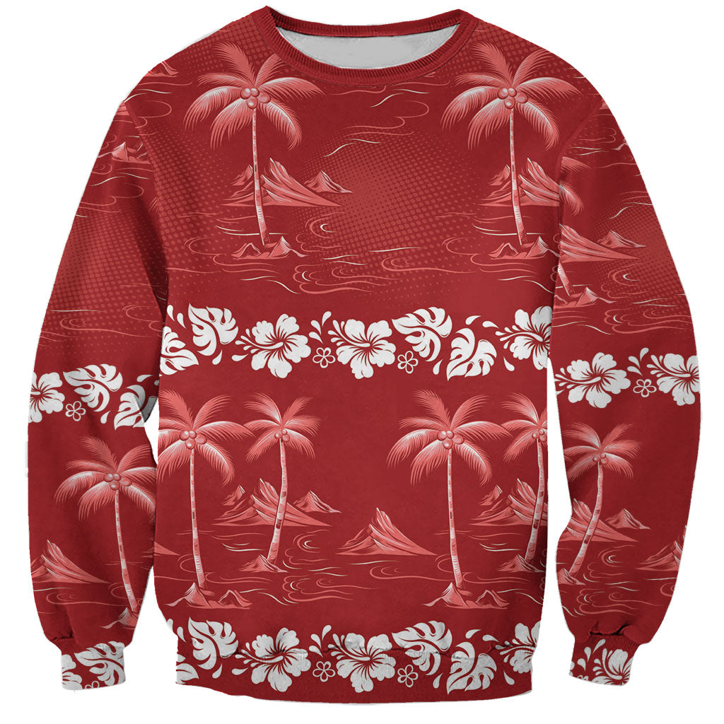 Red Hawaii Palm Tree Hibiscus Sweatshirt Fantasy Summer Vibe LT01 Unisex Red - Polynesian Pride