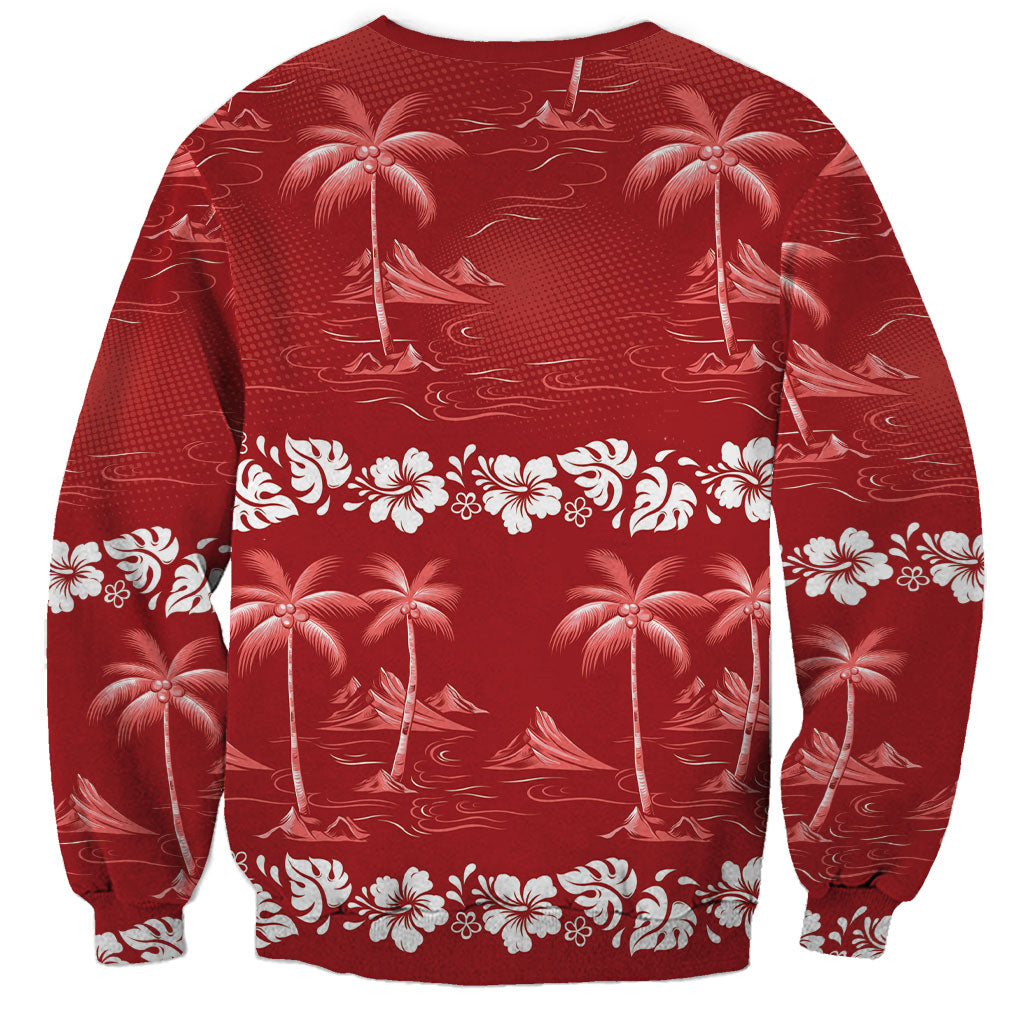 Red Hawaii Palm Tree Hibiscus Sweatshirt Fantasy Summer Vibe LT01 - Polynesian Pride