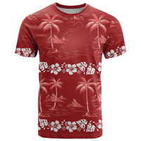 Red Hawaii Palm Tree Hibiscus T Shirt Fantasy Summer Vibe