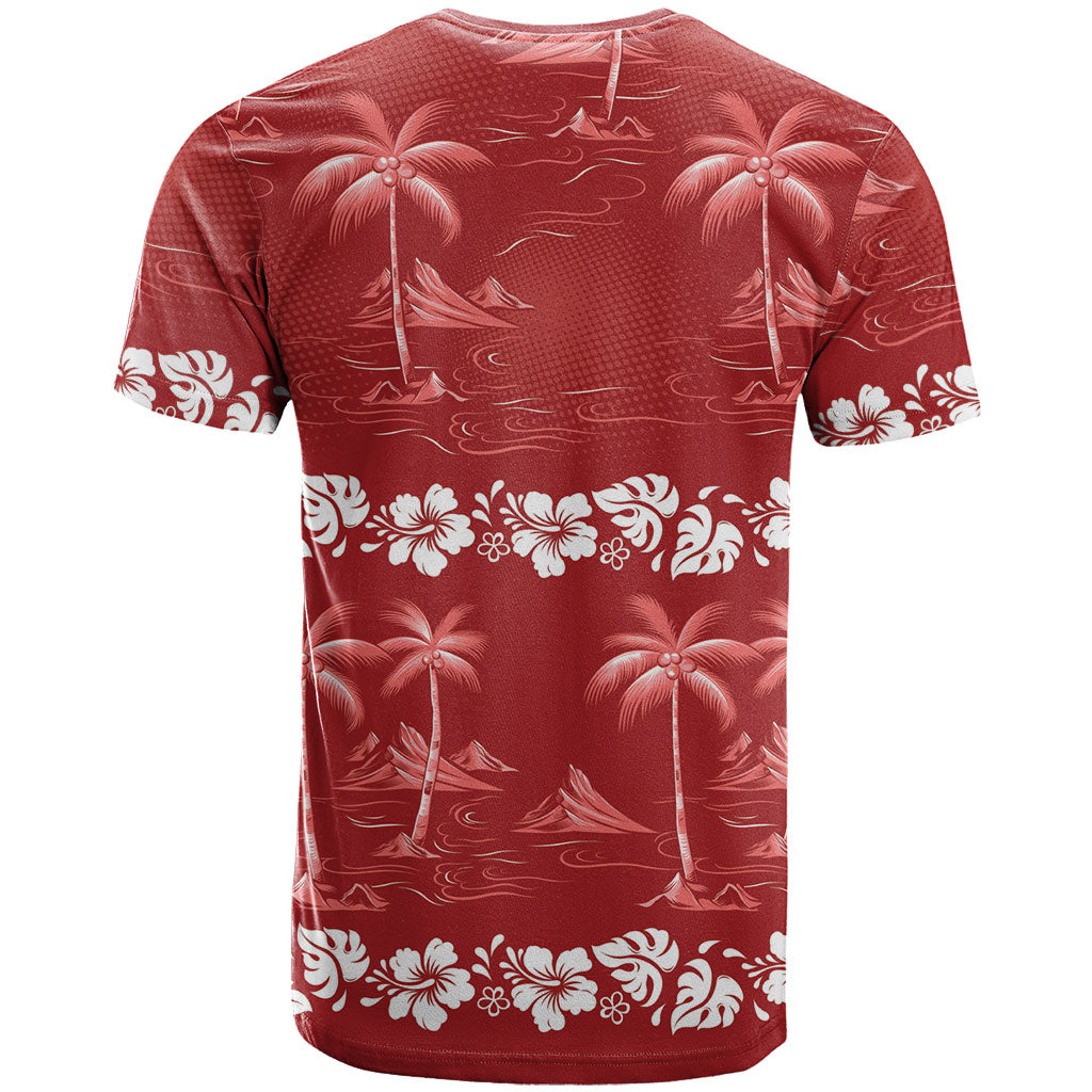 Red Hawaii Palm Tree Hibiscus T Shirt Fantasy Summer Vibe