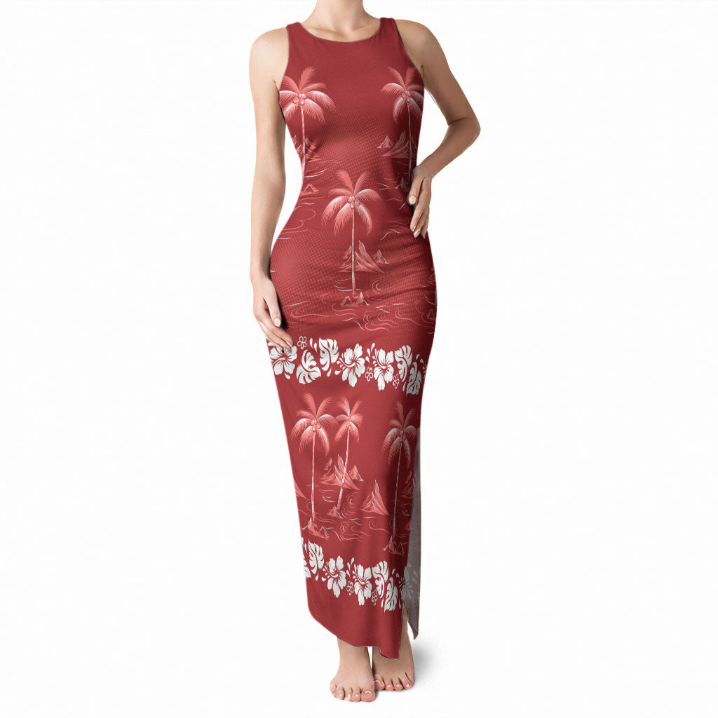 Red Hawaii Palm Tree Hibiscus Tank Maxi Dress Fantasy Summer Vibe
