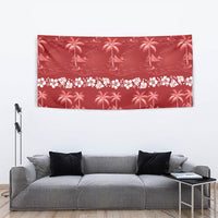 Red Hawaii Palm Tree Hibiscus Tapestry Fantasy Summer Vibe