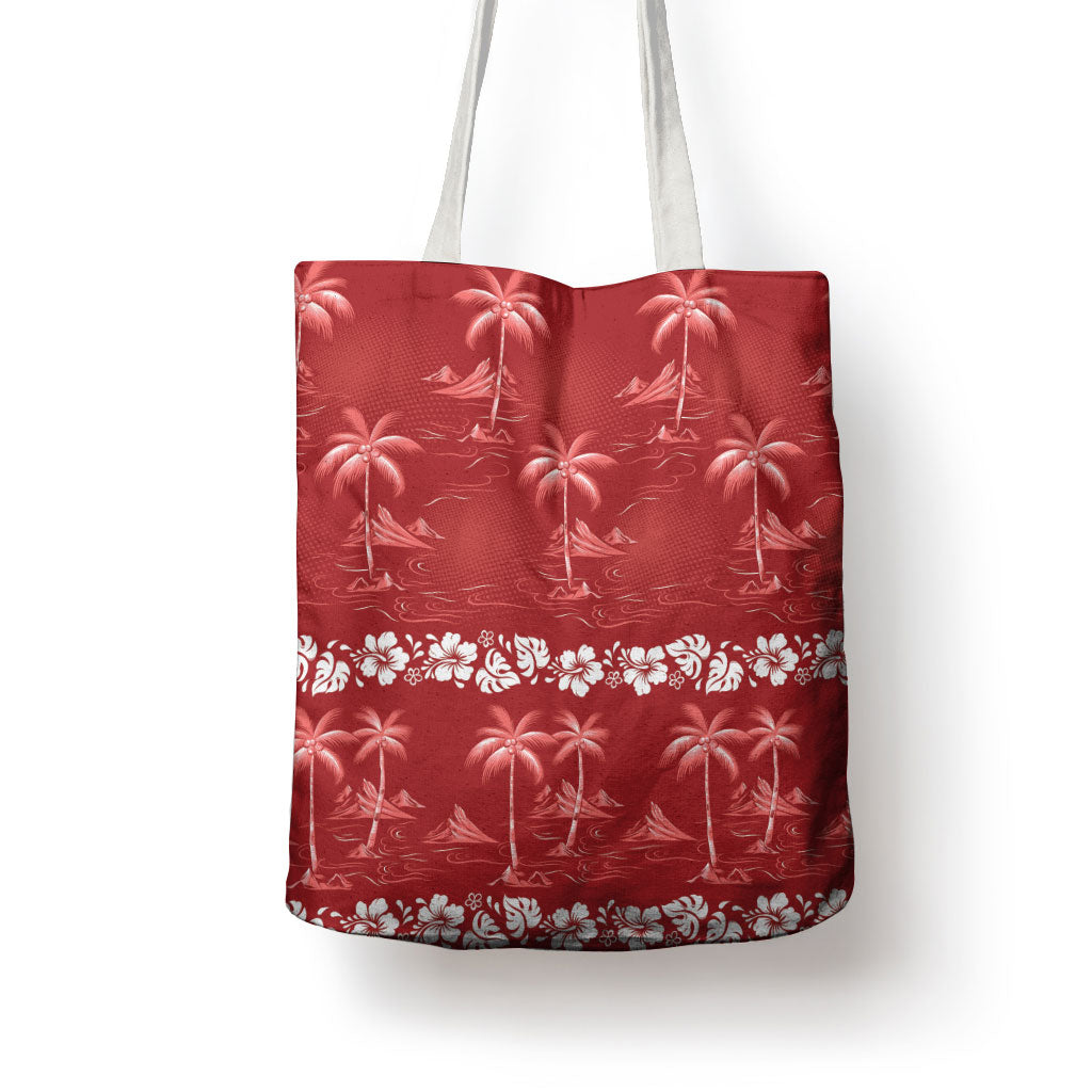 Red Hawaii Palm Tree Hibiscus Tote Bag Fantasy Summer Vibe LT01 - Polynesian Pride