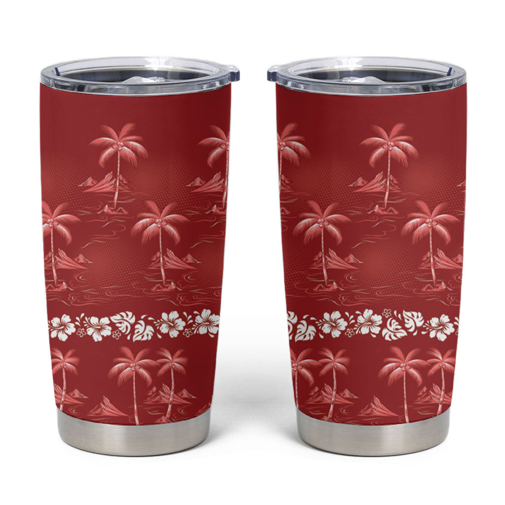 Red Hawaii Palm Tree Hibiscus Tumbler Cup Fantasy Summer Vibe