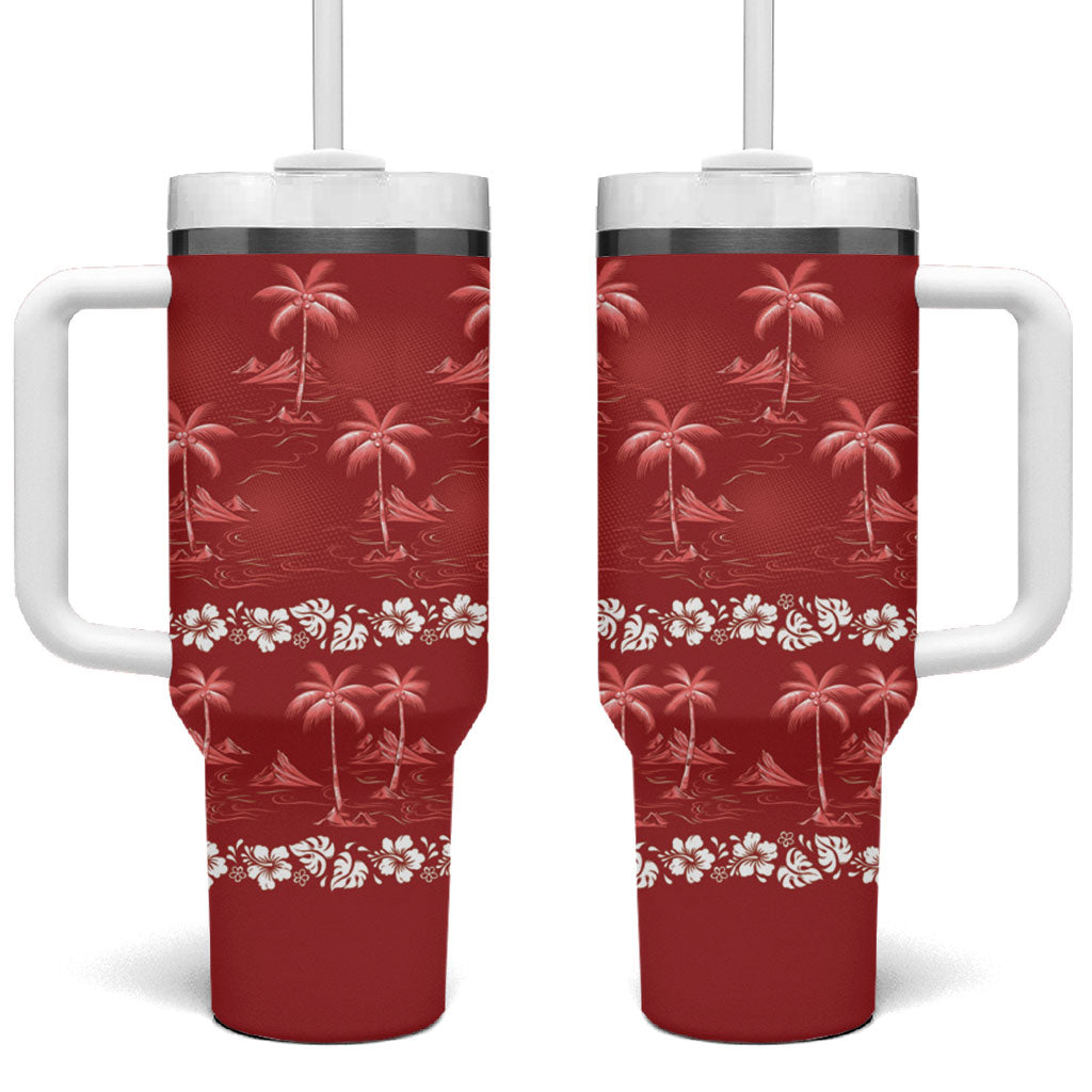 Red Hawaii Palm Tree Hibiscus Tumbler With Handle Fantasy Summer Vibe