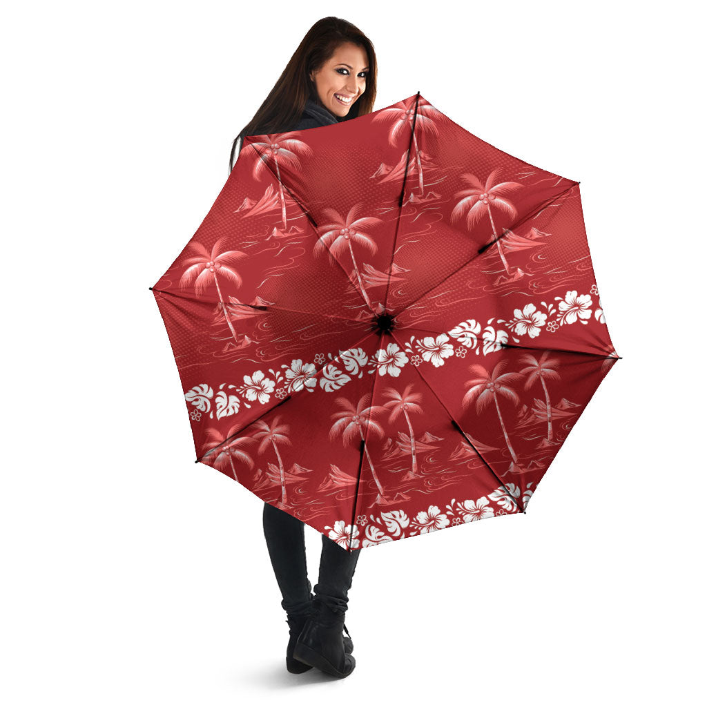 Red Hawaii Palm Tree Hibiscus Umbrella Fantasy Summer Vibe