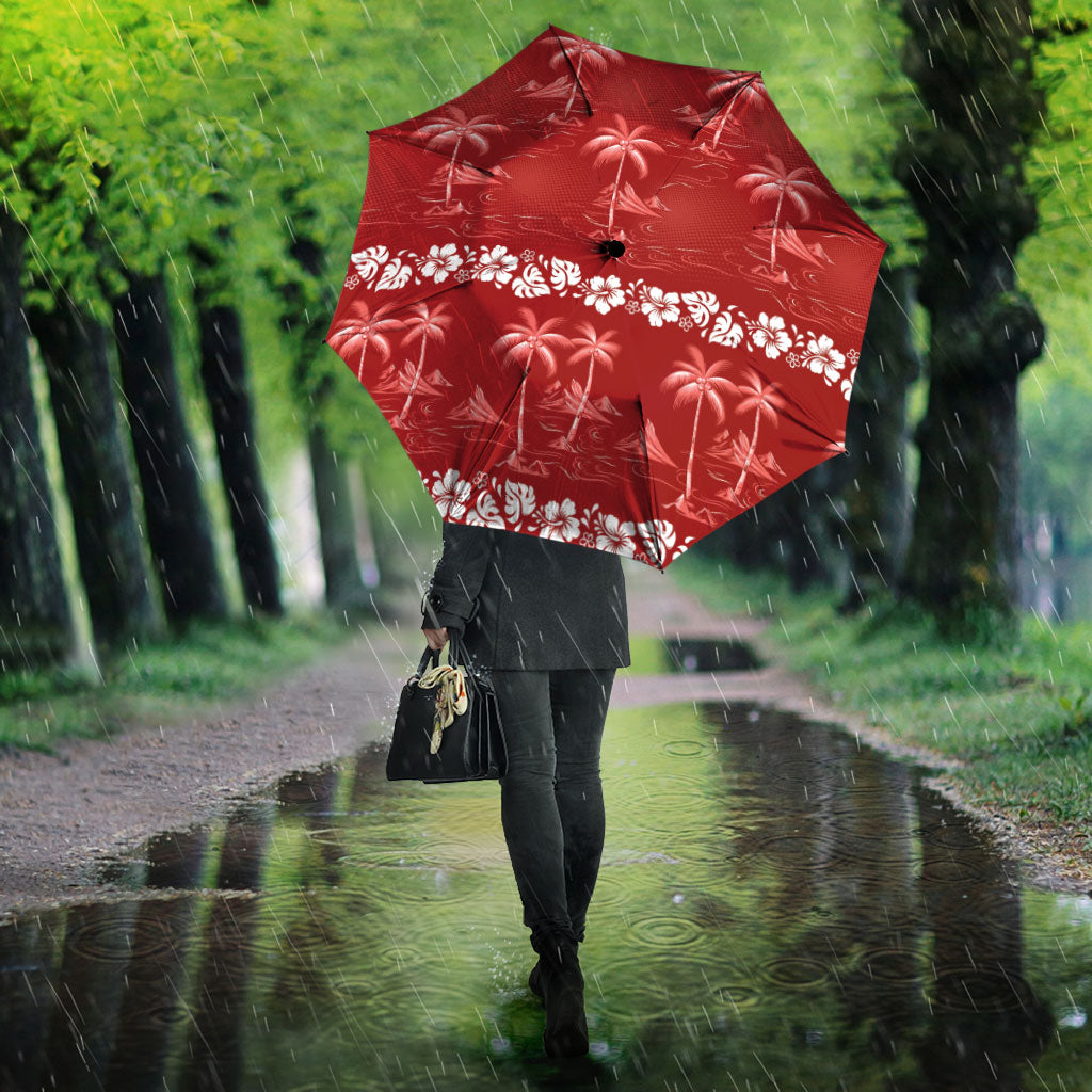 Red Hawaii Palm Tree Hibiscus Umbrella Fantasy Summer Vibe