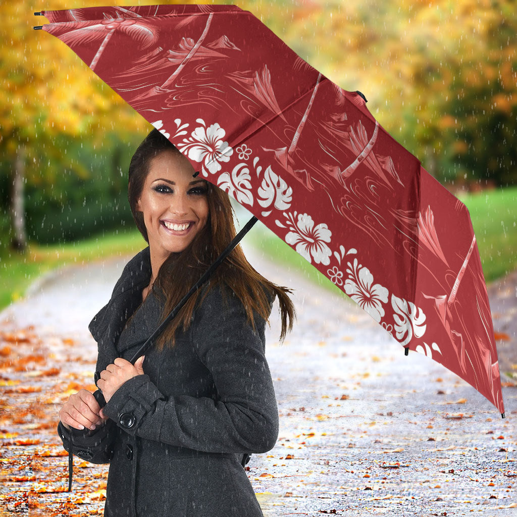 Red Hawaii Palm Tree Hibiscus Umbrella Fantasy Summer Vibe