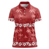 Red Hawaii Palm Tree Hibiscus Women Polo Shirt Fantasy Summer Vibe LT01 Female Red - Polynesian Pride