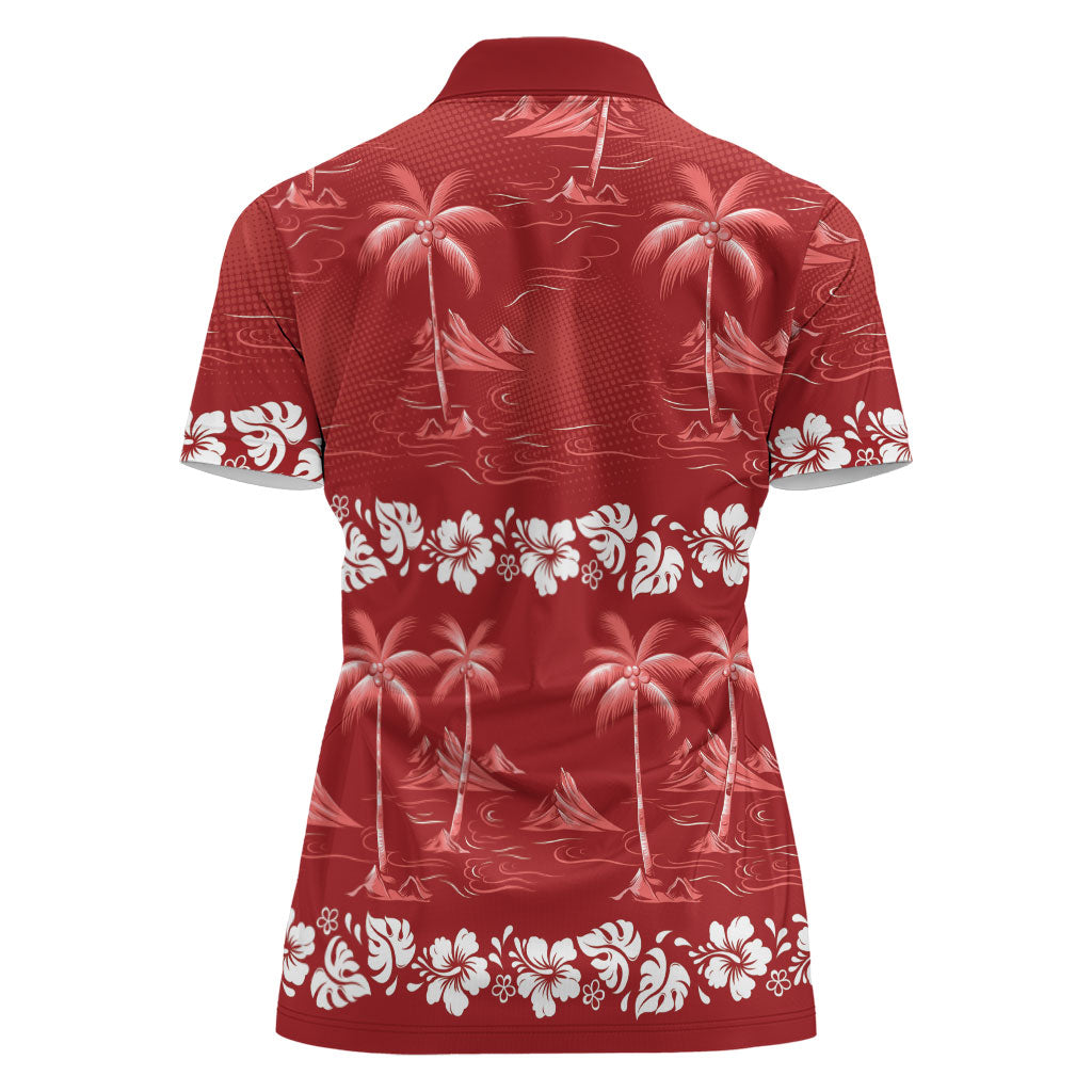 Red Hawaii Palm Tree Hibiscus Women Polo Shirt Fantasy Summer Vibe LT01 - Polynesian Pride