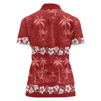 Red Hawaii Palm Tree Hibiscus Women Polo Shirt Fantasy Summer Vibe LT01 - Polynesian Pride