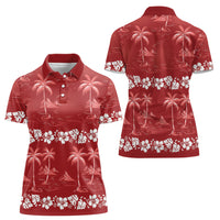 Red Hawaii Palm Tree Hibiscus Women Polo Shirt Fantasy Summer Vibe LT01 - Polynesian Pride