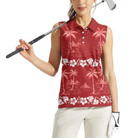 Red Hawaii Palm Tree Hibiscus Women Sleeveless Polo Shirt Fantasy Summer Vibe LT01 - Polynesian Pride