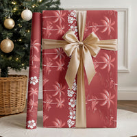 Red Hawaii Palm Tree Hibiscus Wrapping Paper Fantasy Summer Vibe