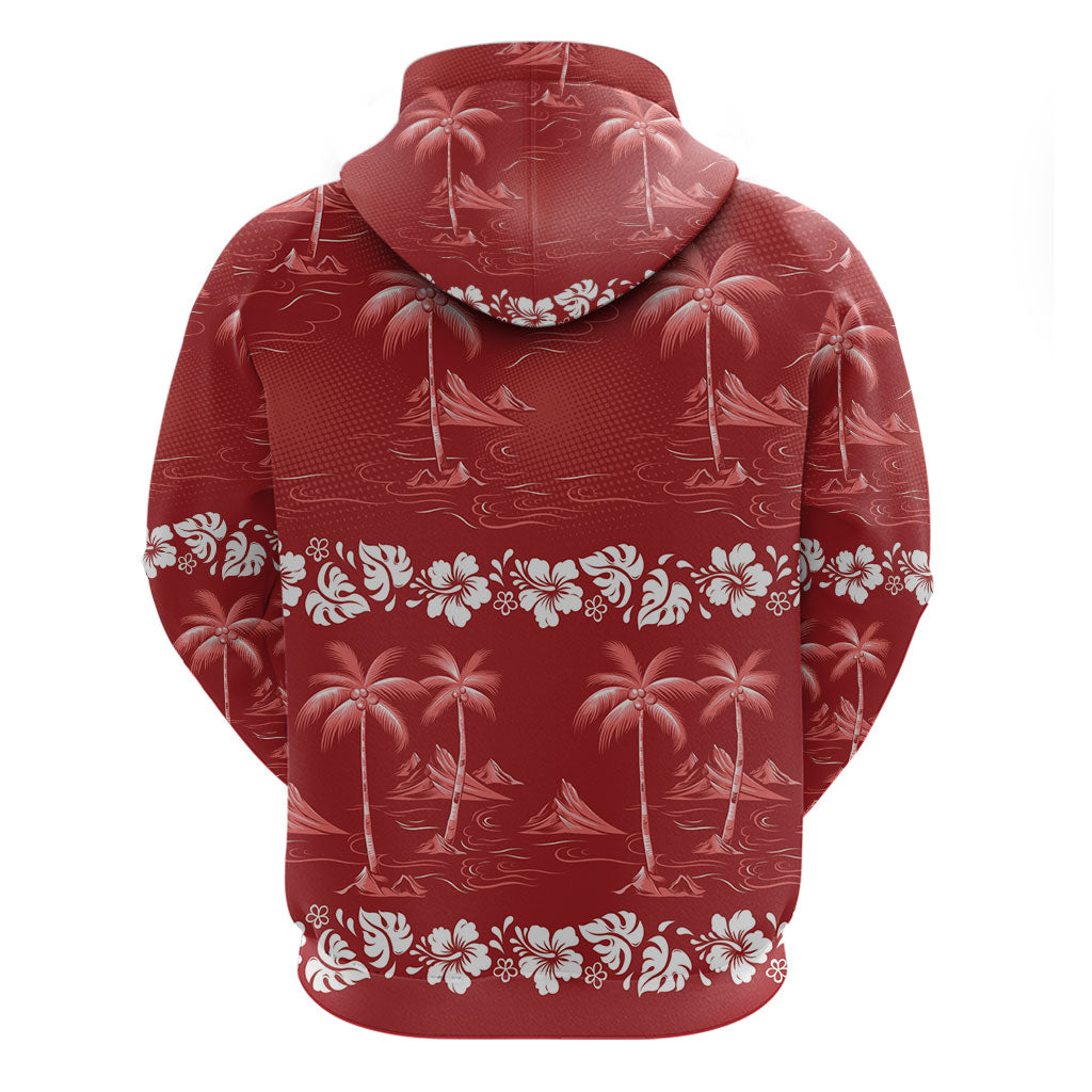 Red Hawaii Palm Tree Hibiscus Zip Hoodie Fantasy Summer Vibe LT01 - Polynesian Pride