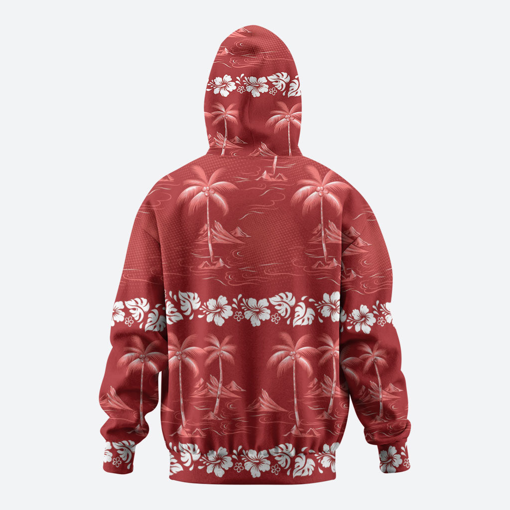 Red Hawaii Palm Tree Hibiscus Zip Hoodie Fantasy Summer Vibe LT01 - Polynesian Pride