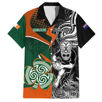 New Zealand and Ireland Rugby Family Matching Off Shoulder Long Sleeve Dress and Hawaiian Shirt Silver Fern With Shamrock 2023 World Cup LT01 Dad's Shirt - Short Sleeve Art - Polynesian Pride