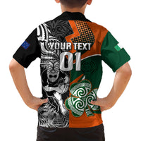New Zealand and Ireland Rugby Family Matching Off Shoulder Maxi Dress and Hawaiian Shirt Silver Fern With Shamrock 2023 World Cup LT01 - Polynesian Pride
