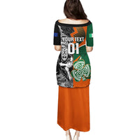 New Zealand and Ireland Rugby Family Matching Puletasi Dress and Hawaiian Shirt Silver Fern With Shamrock 2023 World Cup LT01 - Polynesian Pride