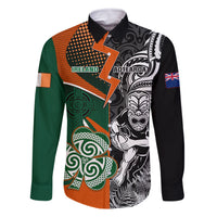 New Zealand and Ireland Rugby Family Matching Summer Maxi Dress and Hawaiian Shirt Silver Fern With Shamrock 2023 World Cup LT01 Dad's Shirt - Long Sleeve Art - Polynesian Pride
