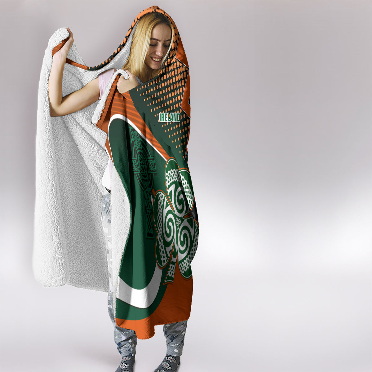 New Zealand and Ireland Rugby Hooded Blanket Silver Fern With Shamrock 2023 World Cup LT01 - Polynesian Pride