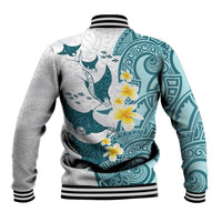 Maori Manta Ray Plumeria Teal Baseball Jacket LT01 - Polynesian Pride