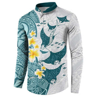 Maori Manta Ray Plumeria Teal Button Sweatshirt LT01 - Polynesian Pride