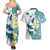 Maori Manta Ray Plumeria Teal Couples Matching Summer Maxi Dress and Hawaiian Shirt