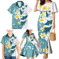 Maori Manta Ray Plumeria Teal Family Matching Mermaid Dress and Hawaiian Shirt LT01 - Polynesian Pride