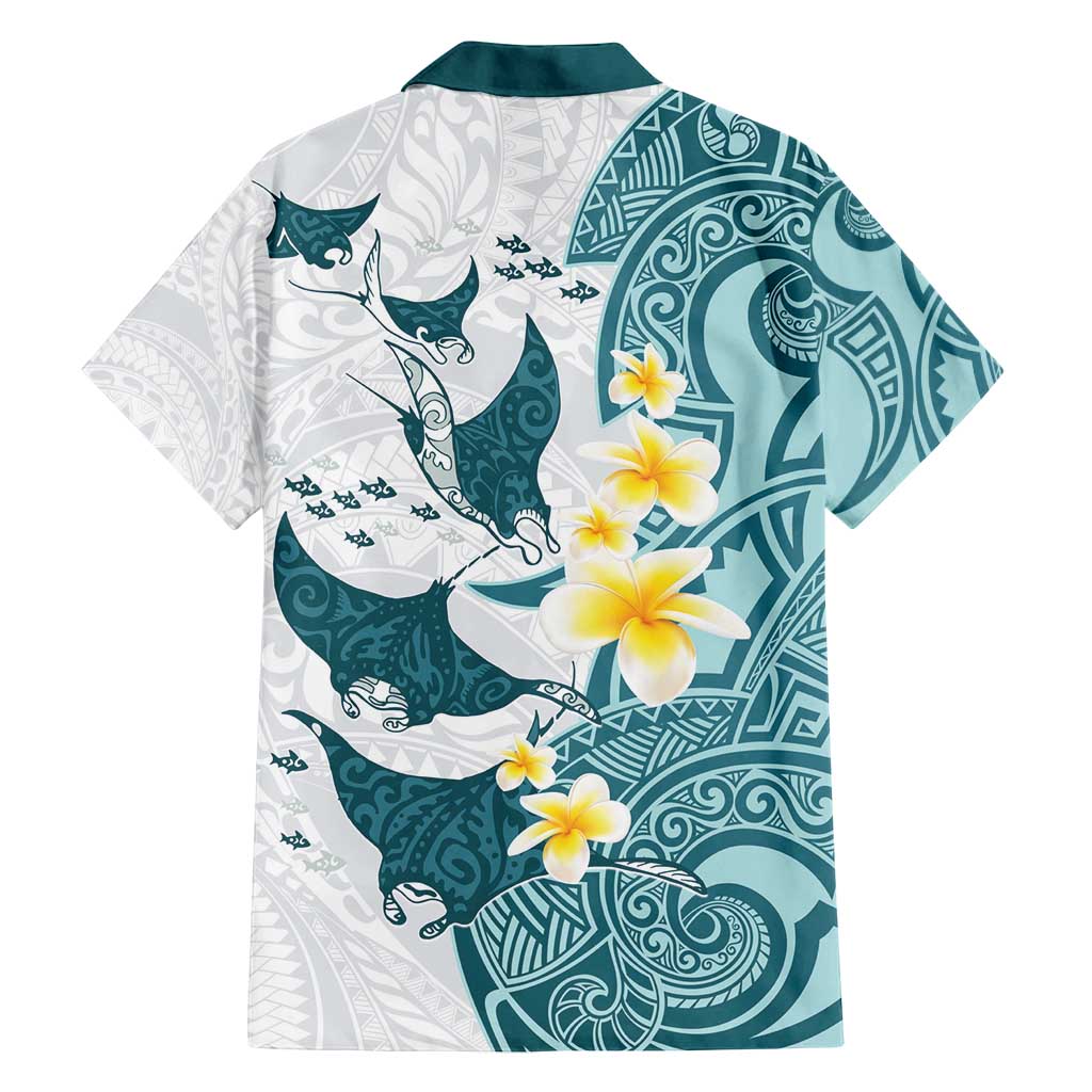 Maori Manta Ray Plumeria Teal Family Matching Off Shoulder Maxi Dress and Hawaiian Shirt LT01 - Polynesian Pride