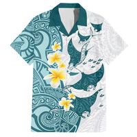 Maori Manta Ray Plumeria Teal Family Matching Short Sleeve Bodycon Dress and Hawaiian Shirt LT01 Dad's Shirt - Short Sleeve Teal - Polynesian Pride