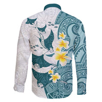 Maori Manta Ray Plumeria Teal Family Matching Short Sleeve Bodycon Dress and Hawaiian Shirt LT01 - Polynesian Pride