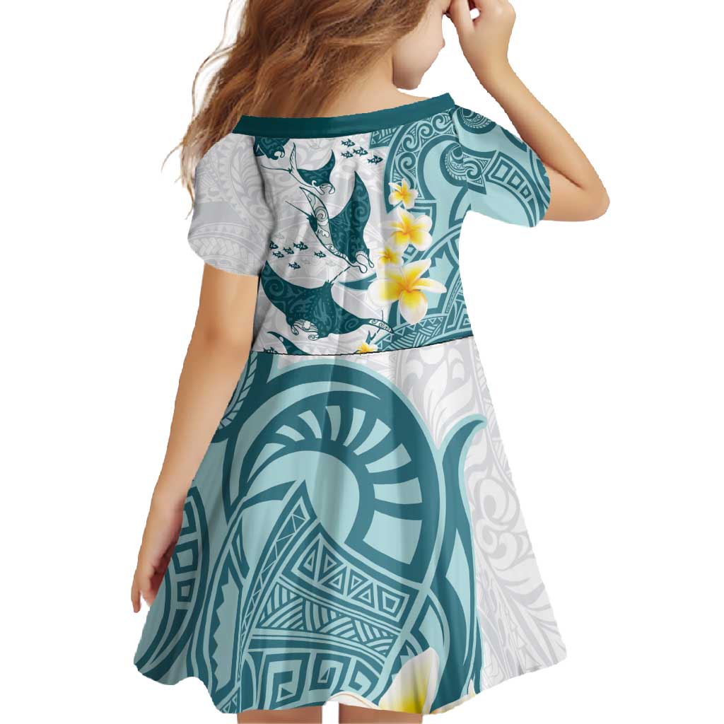 Maori Manta Ray Plumeria Teal Family Matching Tank Maxi Dress and Hawaiian Shirt LT01 - Polynesian Pride