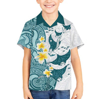Maori Manta Ray Plumeria Teal Family Matching Tank Maxi Dress and Hawaiian Shirt LT01 Son's Shirt Teal - Polynesian Pride