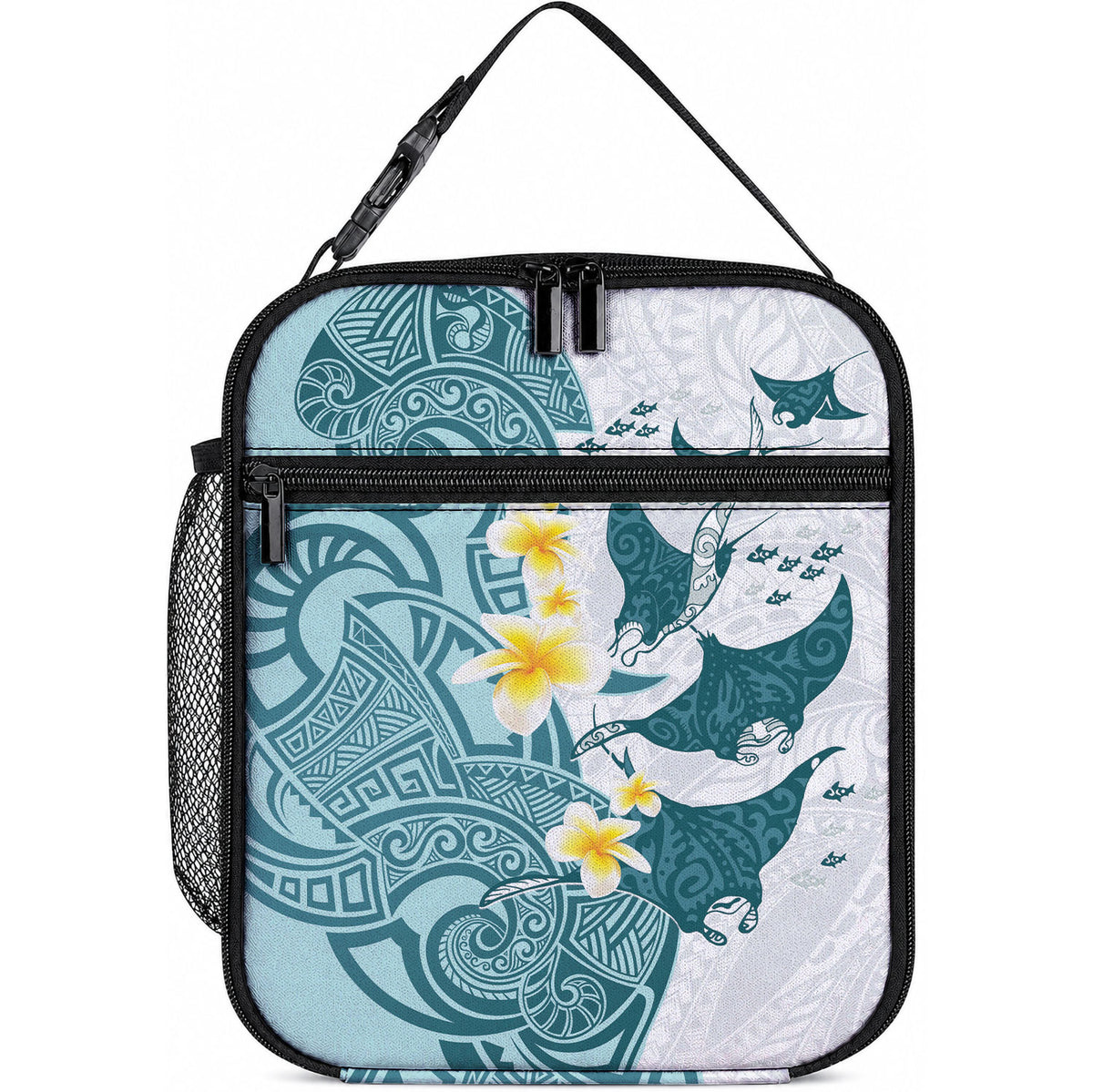 Maori Manta Ray Plumeria Teal Lunch Bag