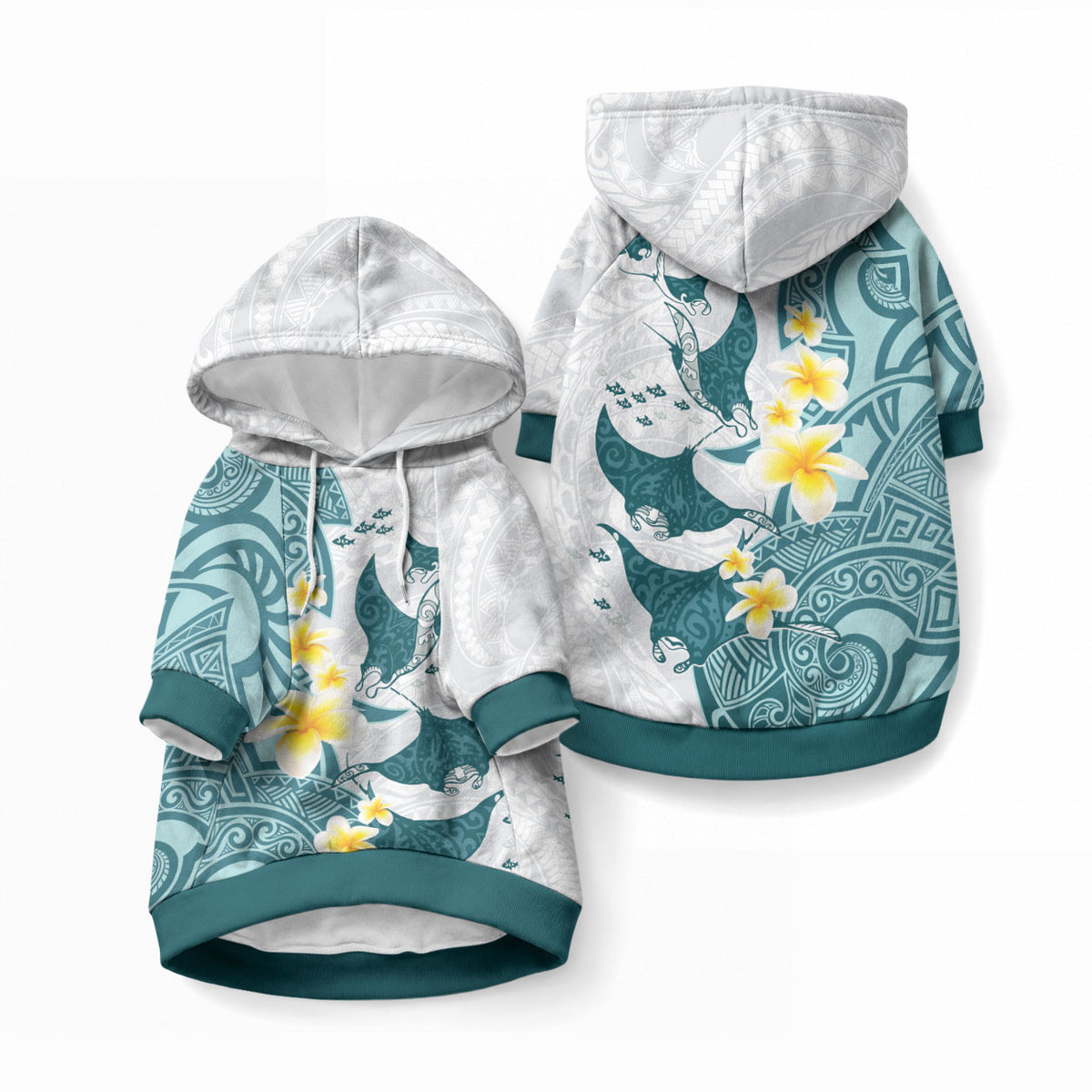 Maori Manta Ray Plumeria Teal Pet Hoodie LT01 Pullover Teal - Polynesian Pride