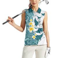 Maori Manta Ray Plumeria Teal Women Sleeveless Polo Shirt